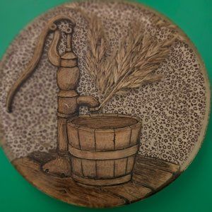 vintage rustic country farm old fashioned water well pump lucite trivet 1960